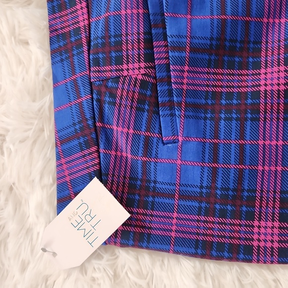 NWT Time & True Plaid Flare Ponte Pant Blue & Pink Ankle Pants Womens Size 16 - Picture 11 of 13